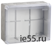 Коробка КМ41278 распаячная для о/п 240х195х165 мм IP55 (RAL7035, прозр. кр., кабельные вводы 5 шт)
